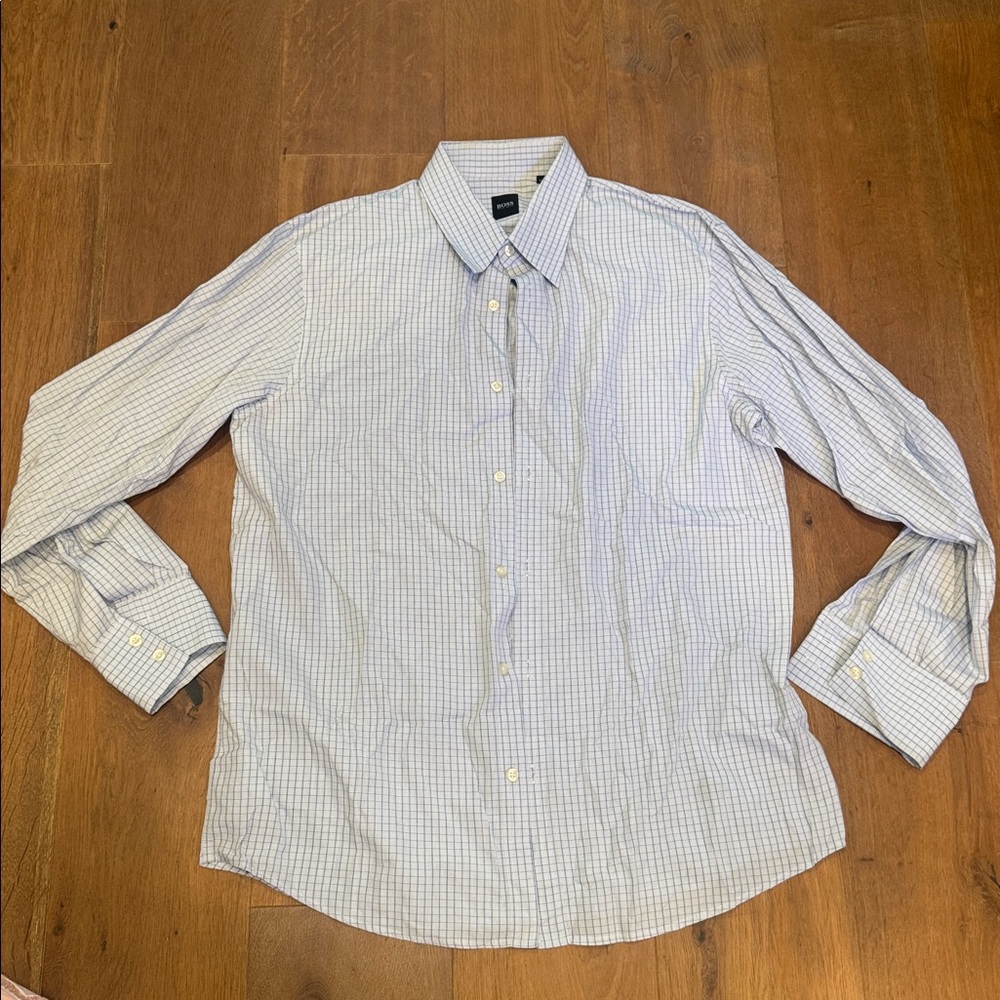 Hugo Boss Men's Blue Checkered Button-Up Shirt